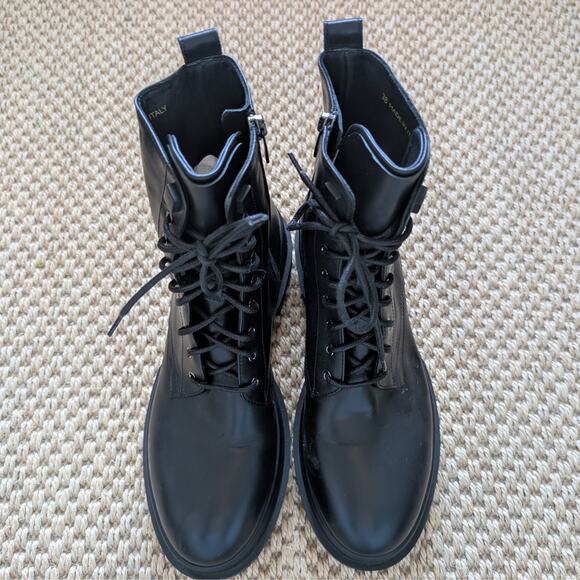 LA CANADIENNE Brendan Combat Boots Lug Sole Waterproof Black Leather 38 US 7.5 - Picture 3 of 13